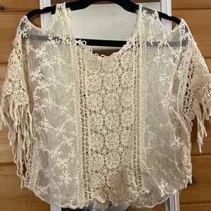 Boho Crochet Lace Fringe Top - Cream